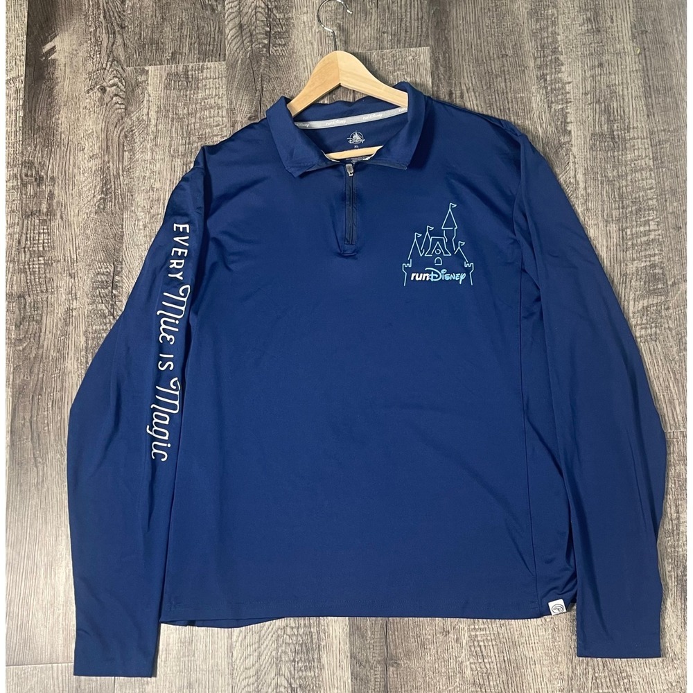 runDisney XL Men Navy Blue Quarter Zip Long Sleeve Shirt - Picture 4 of 9